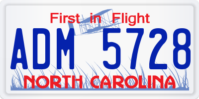 NC license plate ADM5728