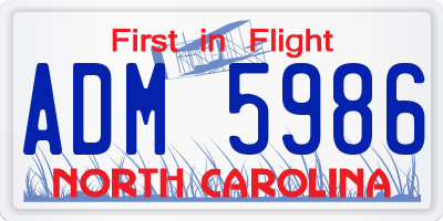 NC license plate ADM5986