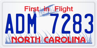 NC license plate ADM7283