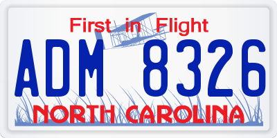 NC license plate ADM8326
