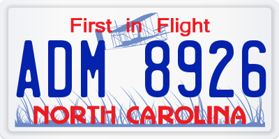 NC license plate ADM8926