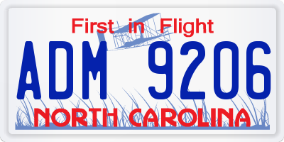 NC license plate ADM9206