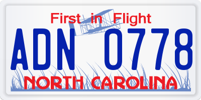 NC license plate ADN0778