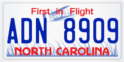 NC license plate ADN8909