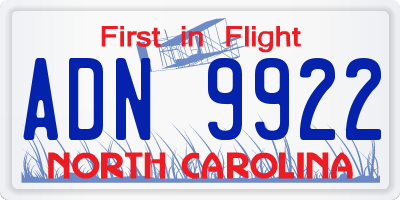 NC license plate ADN9922