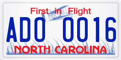 NC license plate ADO0016