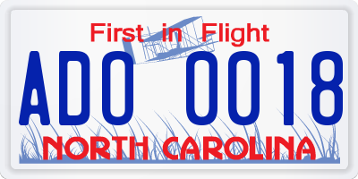 NC license plate ADO0018