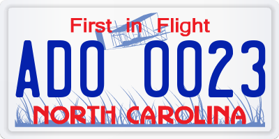 NC license plate ADO0023
