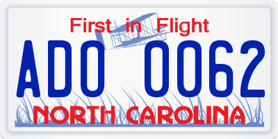 NC license plate ADO0062