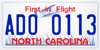 NC license plate ADO0113