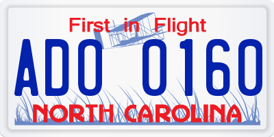 NC license plate ADO0160