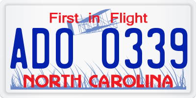 NC license plate ADO0339