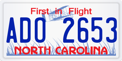 NC license plate ADO2653