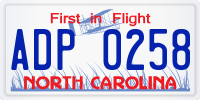 NC license plate ADP0258