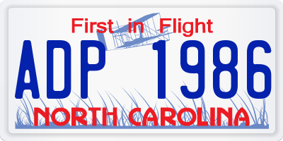 NC license plate ADP1986
