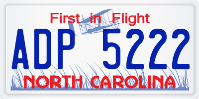 NC license plate ADP5222
