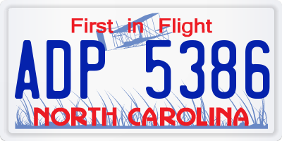 NC license plate ADP5386