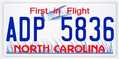 NC license plate ADP5836