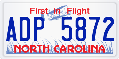NC license plate ADP5872