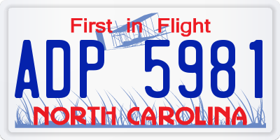 NC license plate ADP5981
