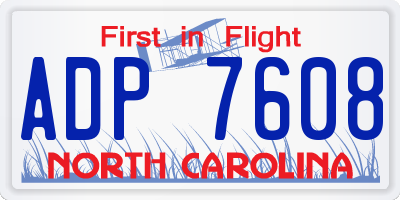 NC license plate ADP7608