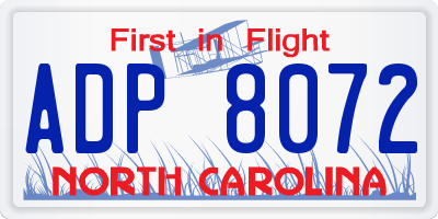 NC license plate ADP8072