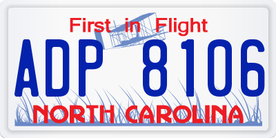 NC license plate ADP8106