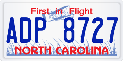 NC license plate ADP8727