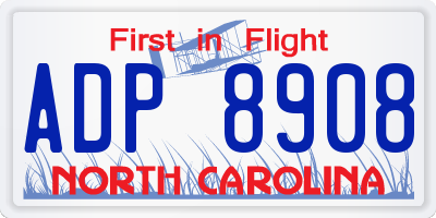 NC license plate ADP8908