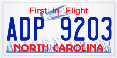NC license plate ADP9203