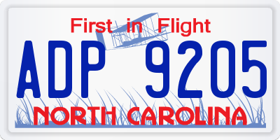 NC license plate ADP9205