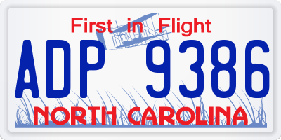 NC license plate ADP9386
