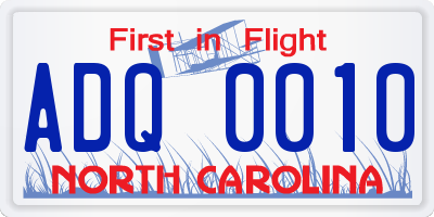 NC license plate ADQ0010