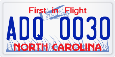 NC license plate ADQ0030
