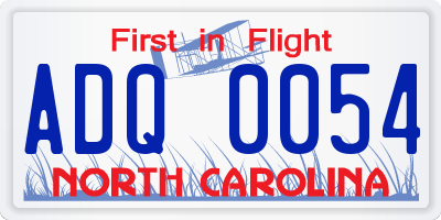 NC license plate ADQ0054