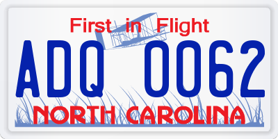 NC license plate ADQ0062