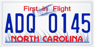 NC license plate ADQ0145