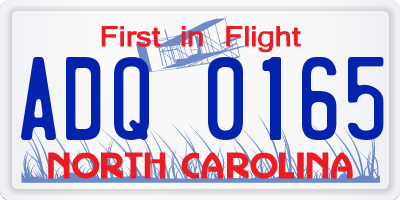 NC license plate ADQ0165