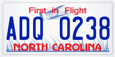 NC license plate ADQ0238