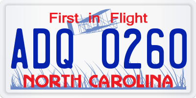 NC license plate ADQ0260