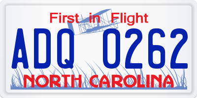 NC license plate ADQ0262