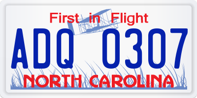 NC license plate ADQ0307