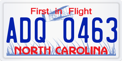 NC license plate ADQ0463