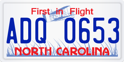 NC license plate ADQ0653