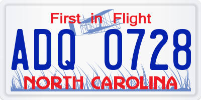 NC license plate ADQ0728