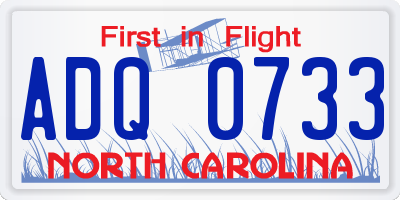NC license plate ADQ0733