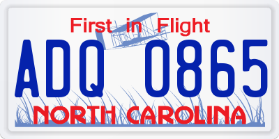 NC license plate ADQ0865