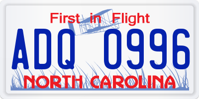 NC license plate ADQ0996