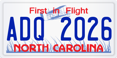 NC license plate ADQ2026