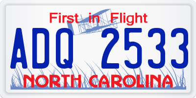 NC license plate ADQ2533